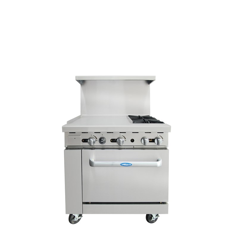 36" Range 2 32,000 BTU Burners, 24-in Griddle (L); 26-1/2" Wide Oven; 2 Oven Racks (w/ Casters)