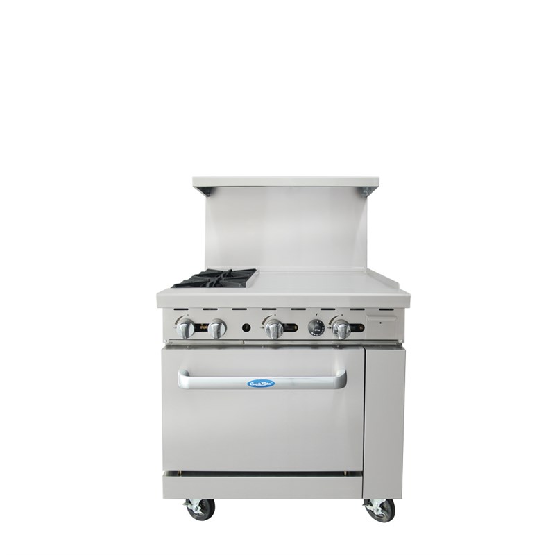 36" Gas Range w/ 2 32,000 BTU Burners, 24-in Griddle (R); 26-1/2" Wide Oven (w/ Casters)