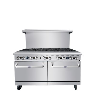 60" Gas Range w/ 10 32,000 BTU Burners; 2 26-1/2" Wide Ovens; 4 Oven Racks (Casters Included) / 60'' Gas Range. (10) 32,000 BTU Open Burners