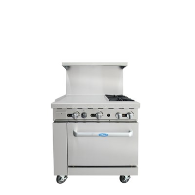 36" Range 2 32,000 BTU Burners, 24-in Griddle (L); 26-1/2" Wide Oven; 2 Oven Racks (w/ Casters) / 36''  Range (2)  32,000 B.T.U. Burners and 24'' Gr