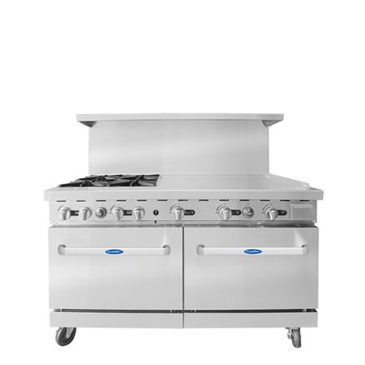 60" Gas Range w/ 4 32,000 BTU Burners; 36-in Griddle (R); 2 26-1/2" Wide Ovens; 4 Oven Racks / 60'' Range (4) 32,000 B.T.U. Burners and 36'' Grid