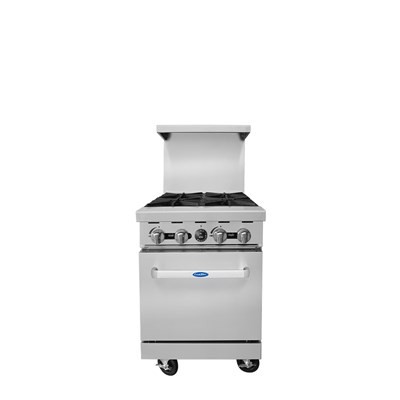 CookRite 24-in Gas Range w/ 4 32,000 BTU Burners w/ 20-in Wide Oven, 2 Oven Racks (Casters Included) / 24'' Gas Range. (4) 32,000 B.T.U. Open Burners